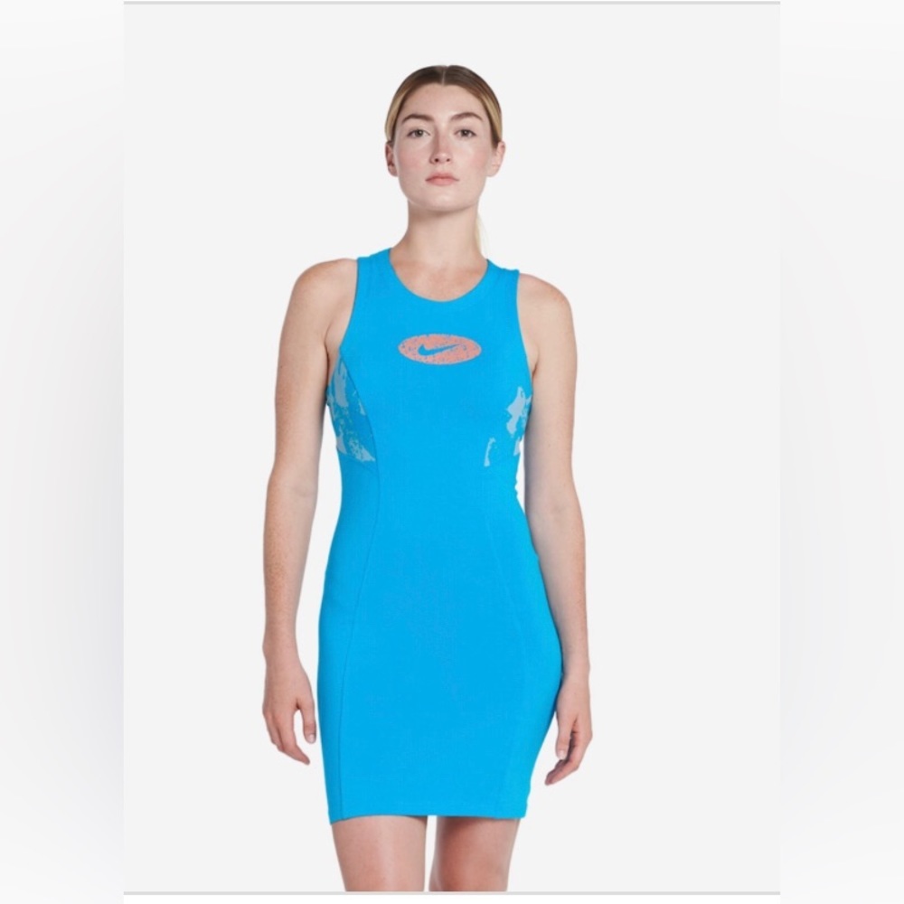 Nike Laser Blue Cotton jersey Tank stretch active sleeveless Dress Size Large